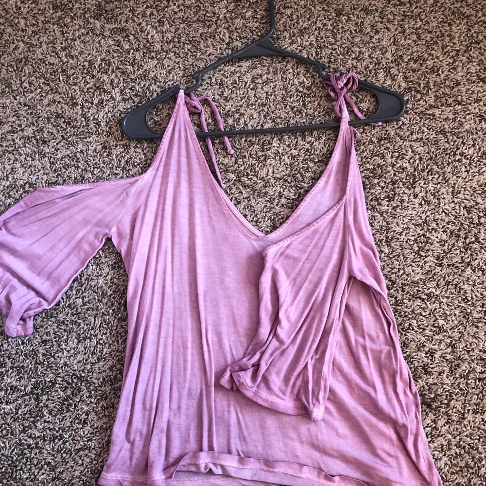 Off the shoulder light purple blouse